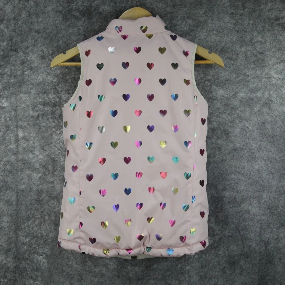 Gap Puffer Vest Girls L/XL Womens XS Off White Pink Metallic Iridescent Heart